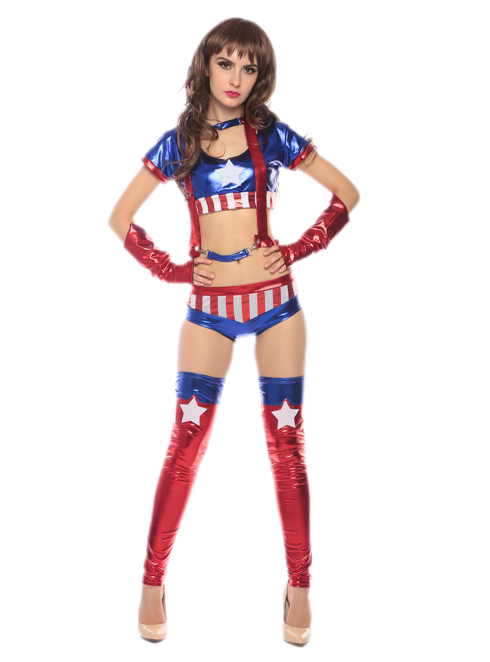 F1726 sexy super girls costume,accessory:hat,,top wear,pants handwear,leg wear